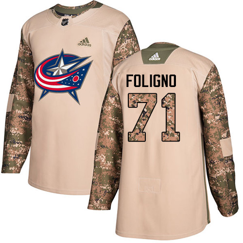 Adidas Blue Jackets #71 Nick Foligno Camo Authentic Veterans Day Stitched Youth NHL Jersey